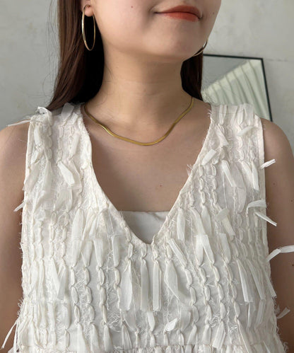 蝴蝶結流蘇V領荷葉邊背心