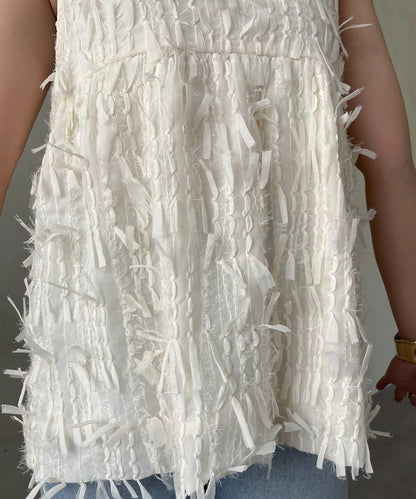 蝴蝶結流蘇V領荷葉邊背心