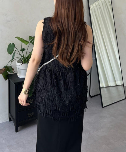 蝴蝶結流蘇V領荷葉邊背心