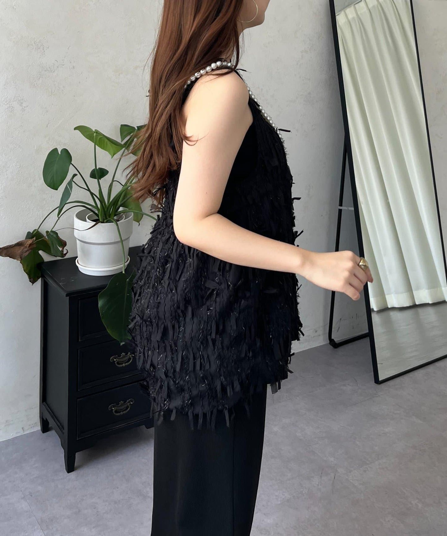 蝴蝶結流蘇V領荷葉邊背心