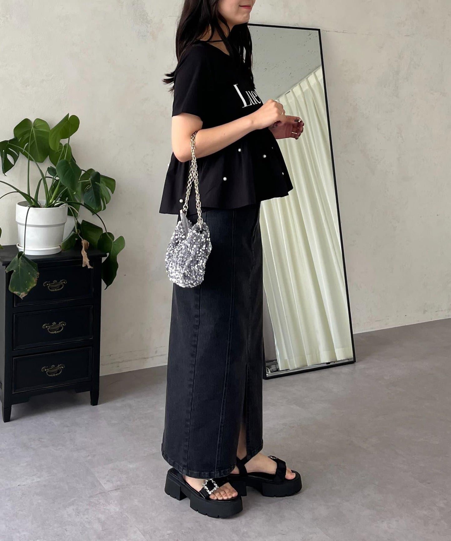 彈力牛仔緊身裙