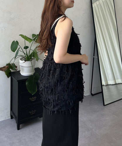 蝴蝶結流蘇V領荷葉邊背心