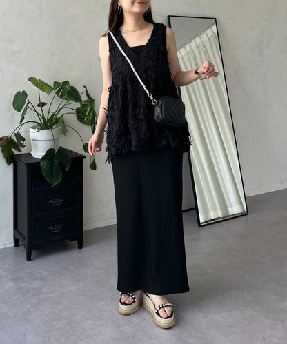 蝴蝶結流蘇V領荷葉邊背心