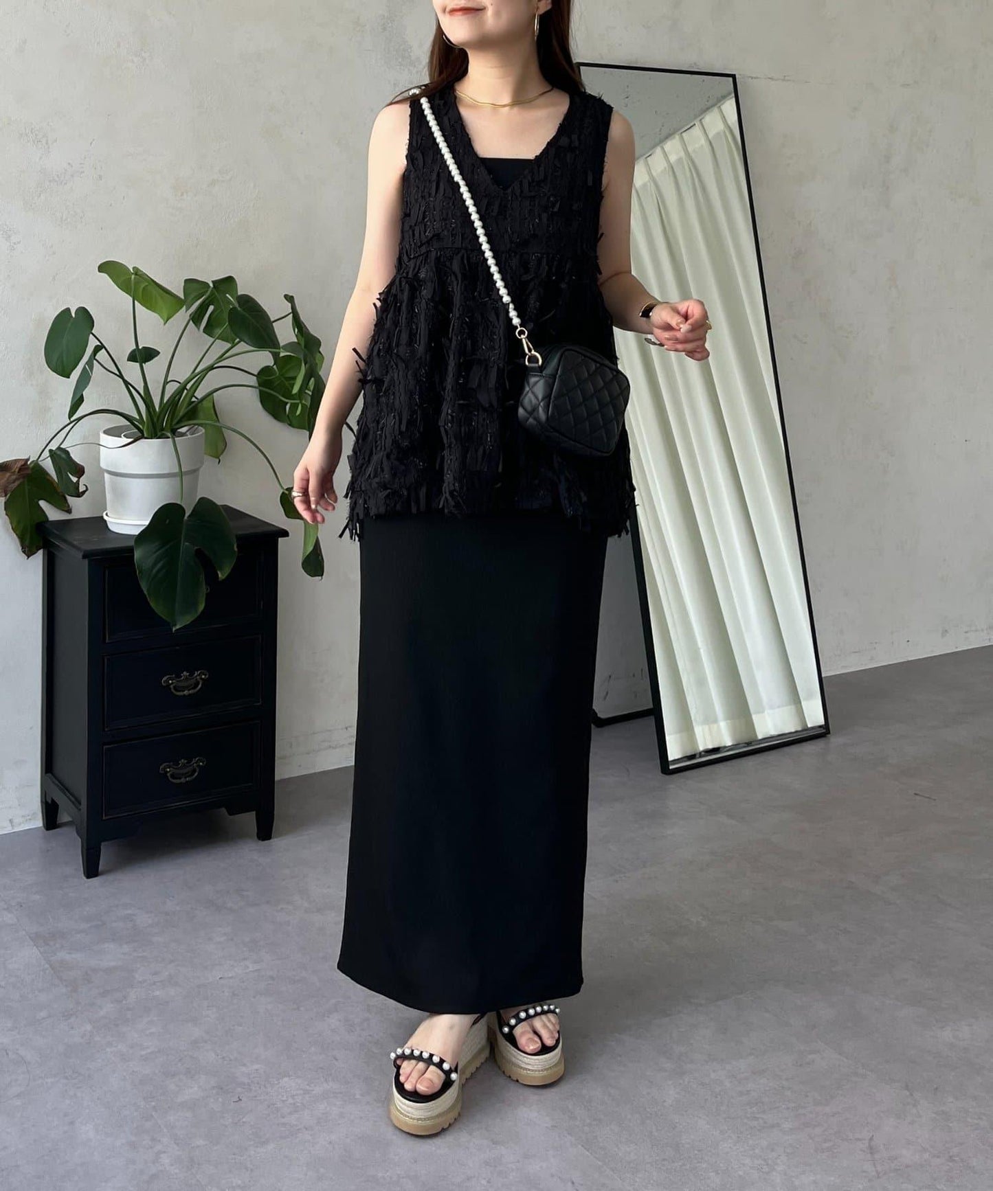 蝴蝶結流蘇V領荷葉邊背心