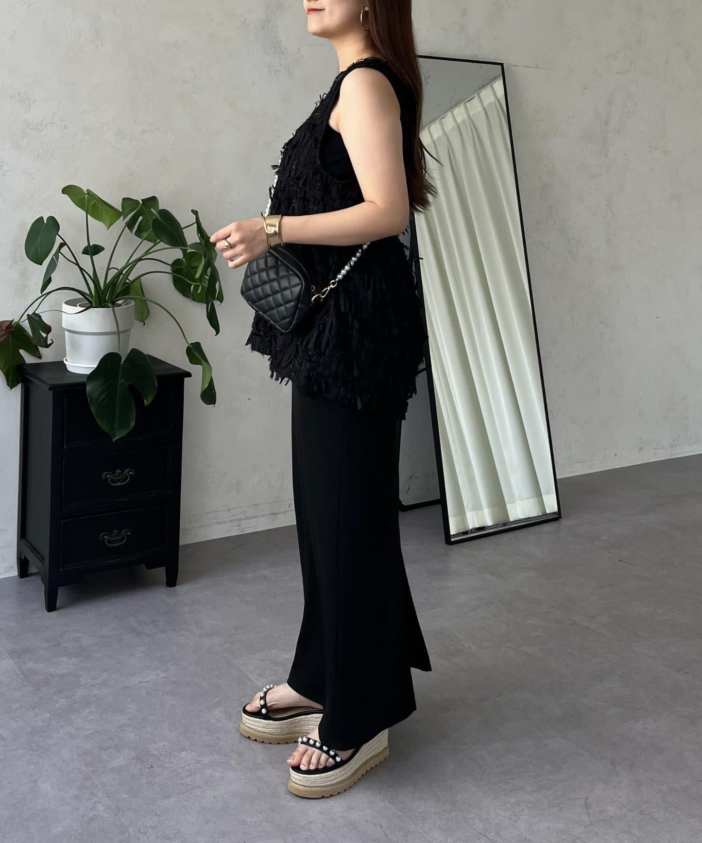 蝴蝶結流蘇V領荷葉邊背心