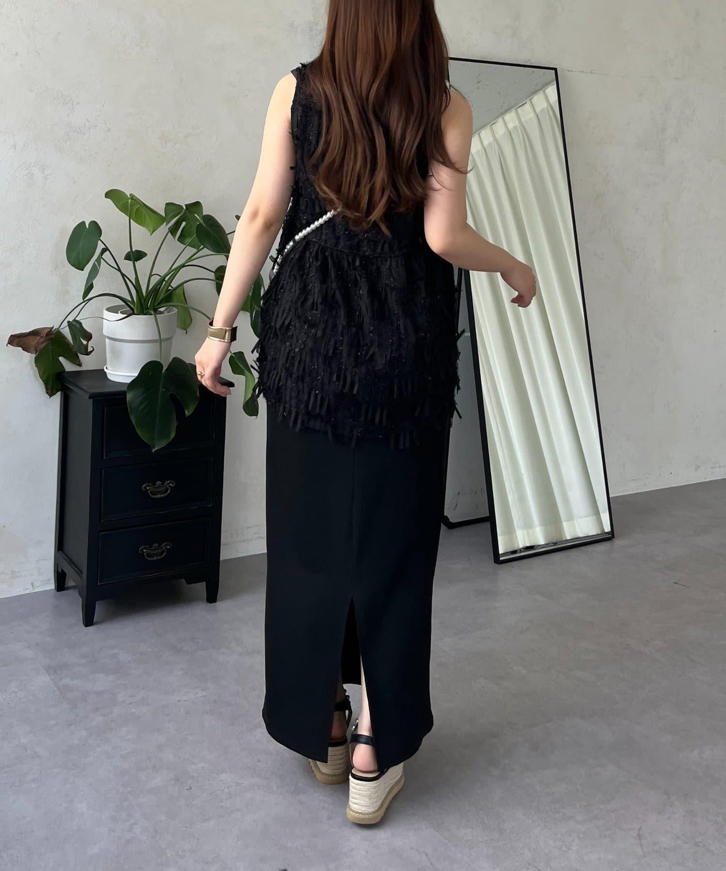 蝴蝶結流蘇V領荷葉邊背心