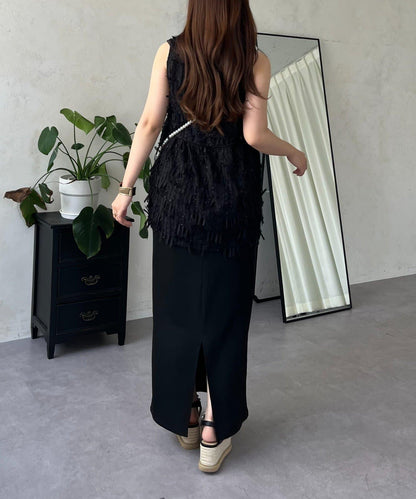 蝴蝶結流蘇V領荷葉邊背心