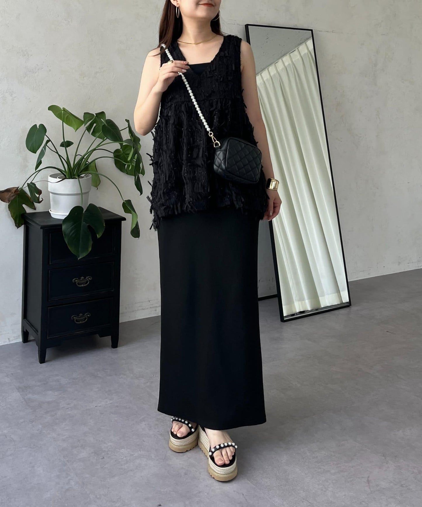 蝴蝶結流蘇V領荷葉邊背心