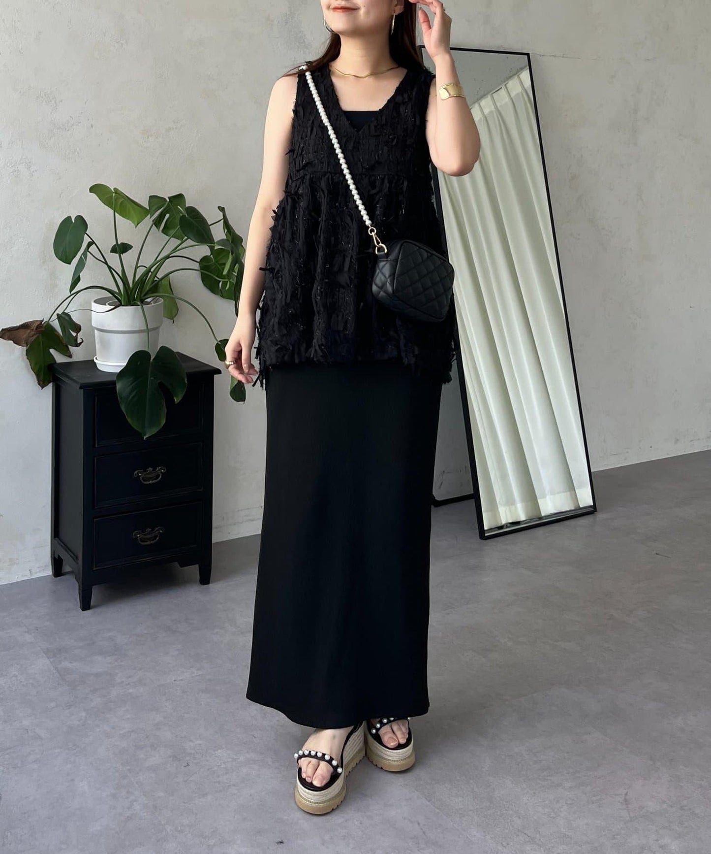 蝴蝶結流蘇V領荷葉邊背心