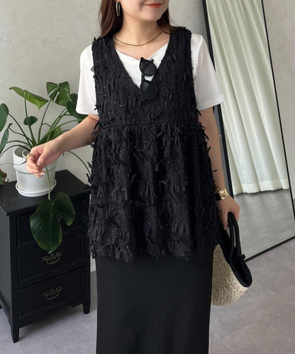 蝴蝶結流蘇V領荷葉邊背心