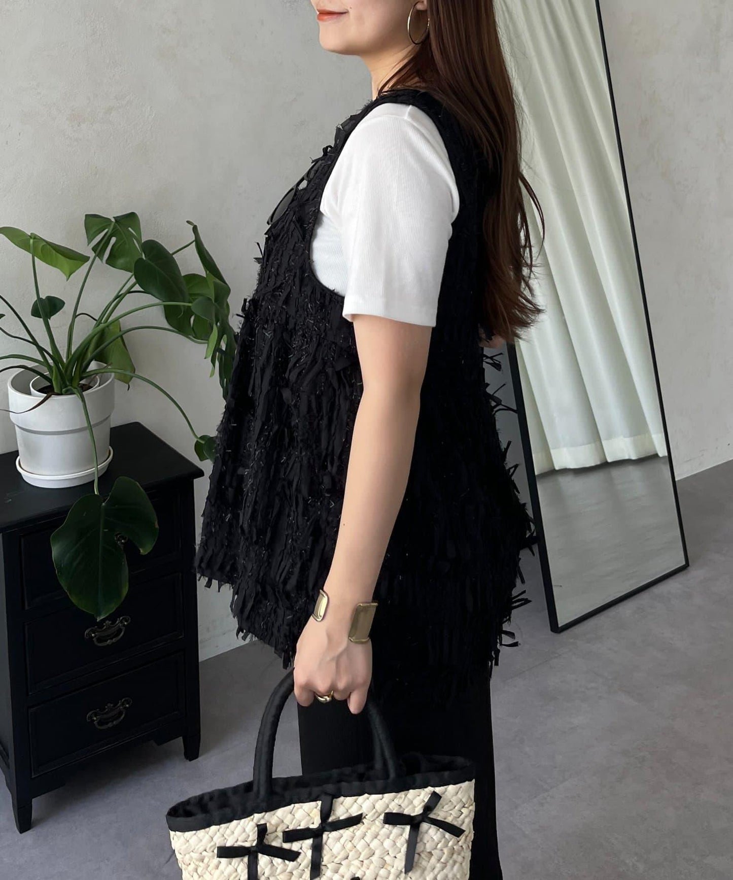 蝴蝶結流蘇V領荷葉邊背心