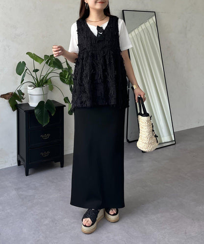 蝴蝶結流蘇V領荷葉邊背心