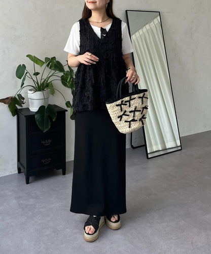 蝴蝶結流蘇V領荷葉邊背心