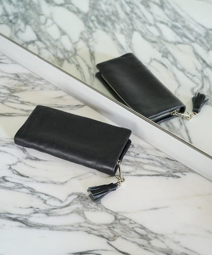 牛皮革 帶 流蘇 拉鍊 錢包