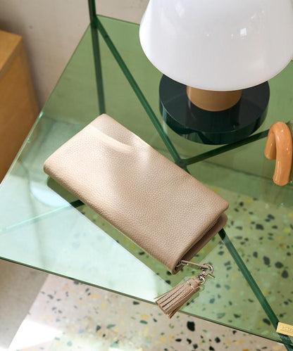 牛皮革 帶 流蘇 拉鍊 錢包