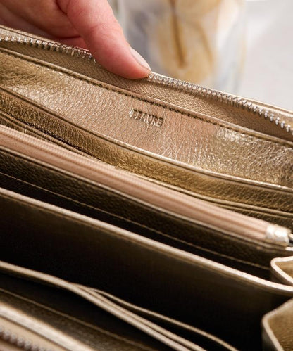 牛皮革 帶 流蘇 拉鍊 錢包