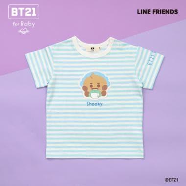 【《BT21》】貼布繡條紋短袖T恤