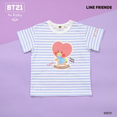 【《BT21》】貼布繡條紋短袖T恤