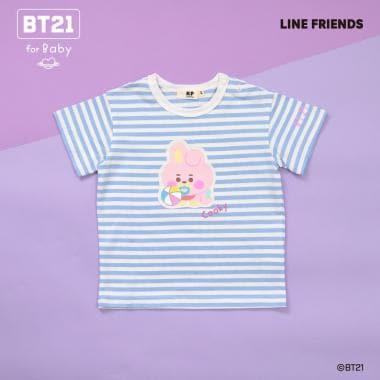 【《BT21》】貼布繡條紋短袖T恤