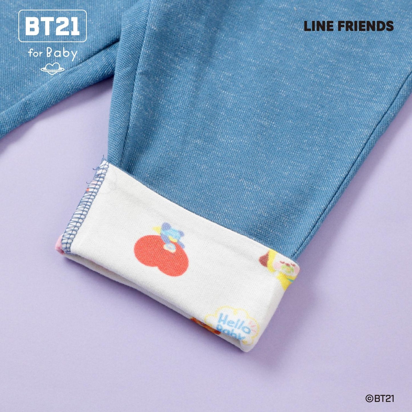 《BT21》牛仔風針織斜紋七分褲