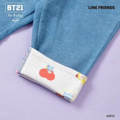 《BT21》牛仔風針織斜紋七分褲