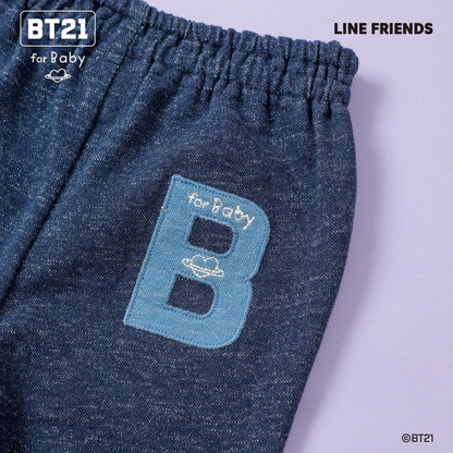 《BT21》牛仔風針織斜紋七分褲
