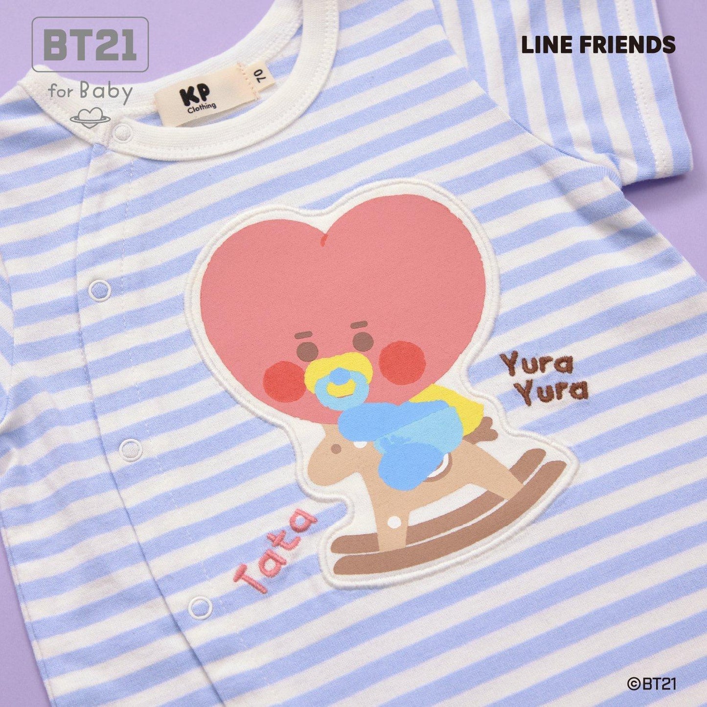 【《BT21》】貼布繡條紋短款連體衣