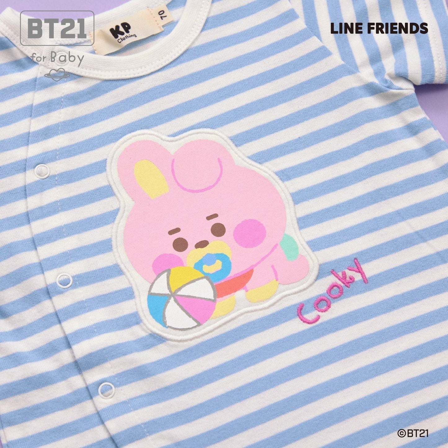 【《BT21》】貼布繡條紋短款連體衣