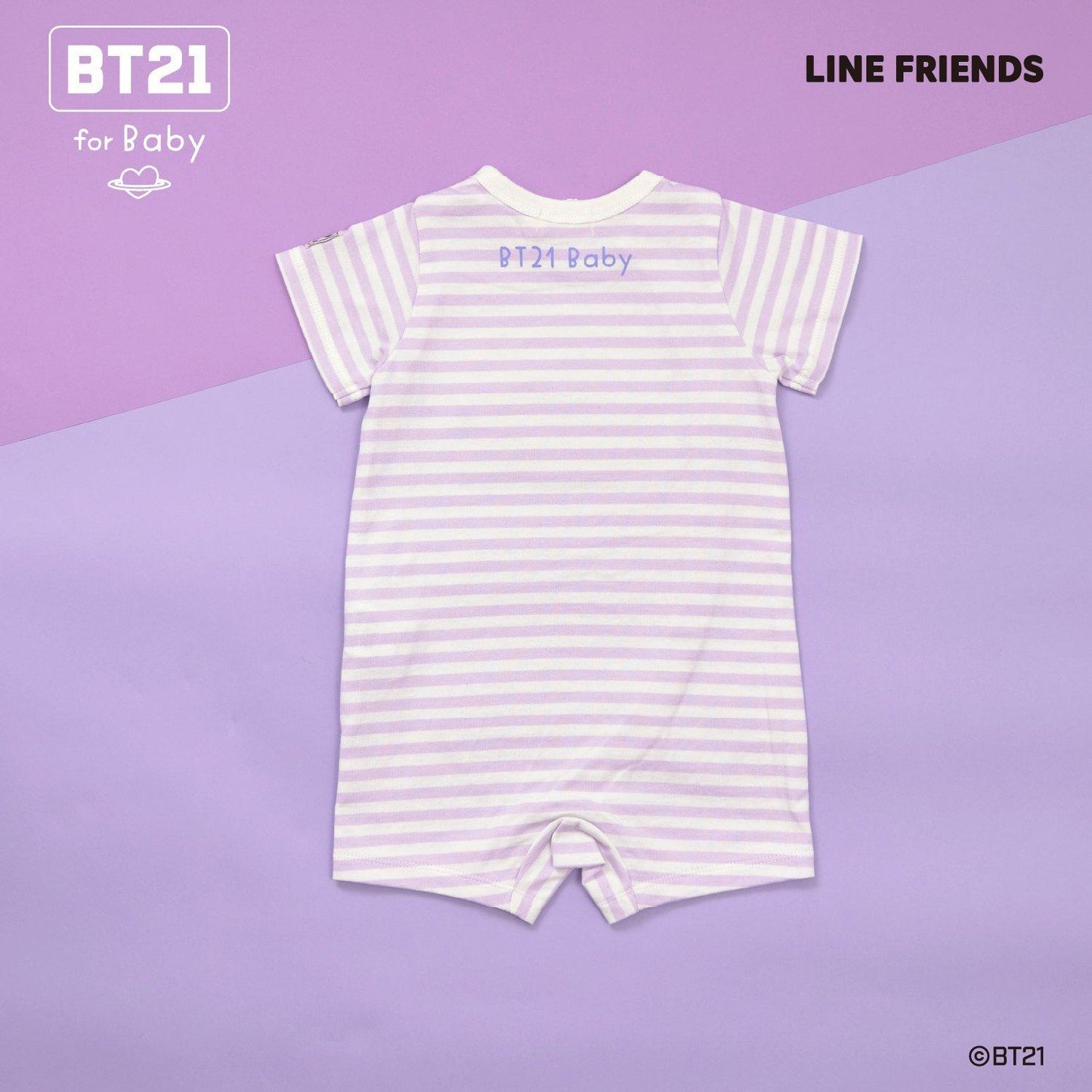 【《BT21》】貼布繡條紋短款連體衣