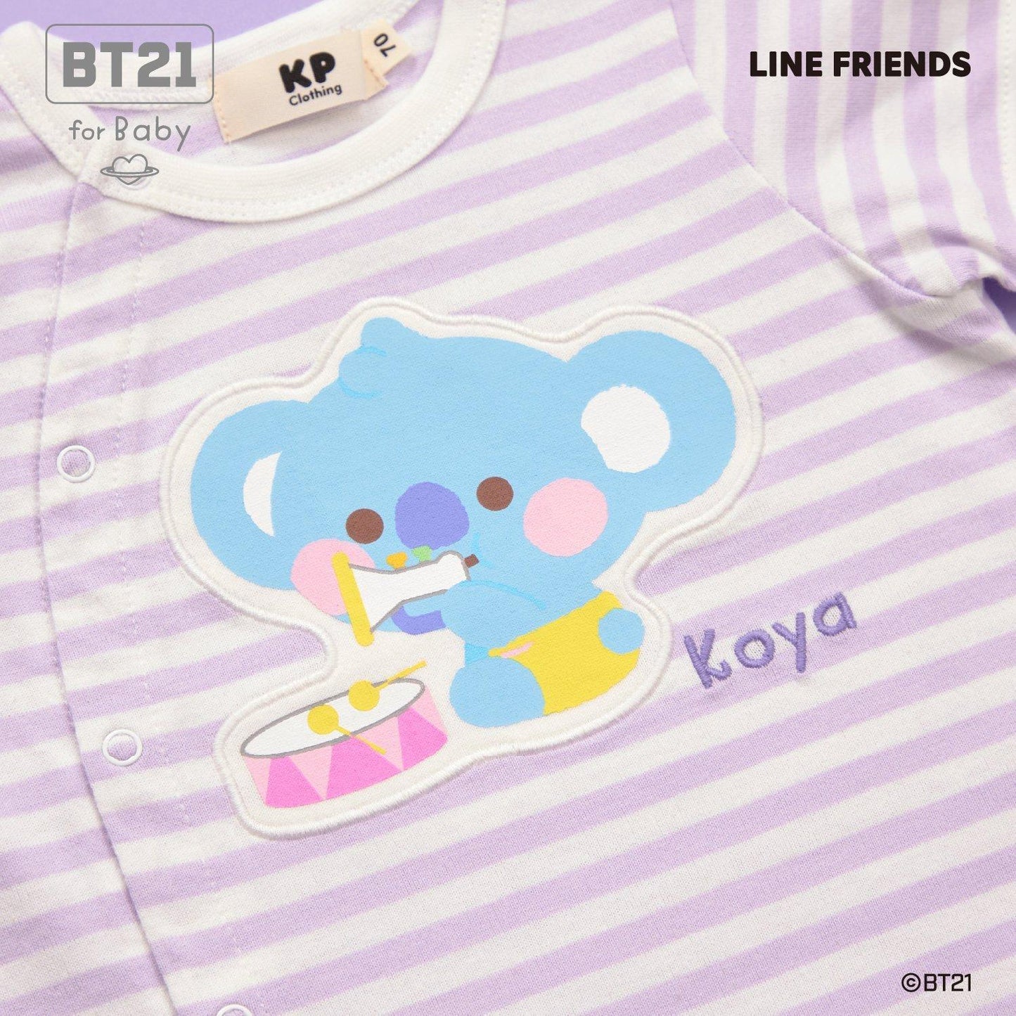 【《BT21》】貼布繡條紋短款連體衣
