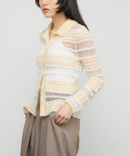 透視條紋羽毛針織衫
