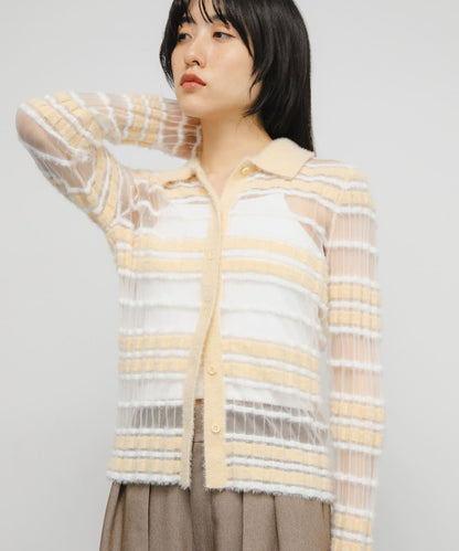 透視條紋羽毛針織衫