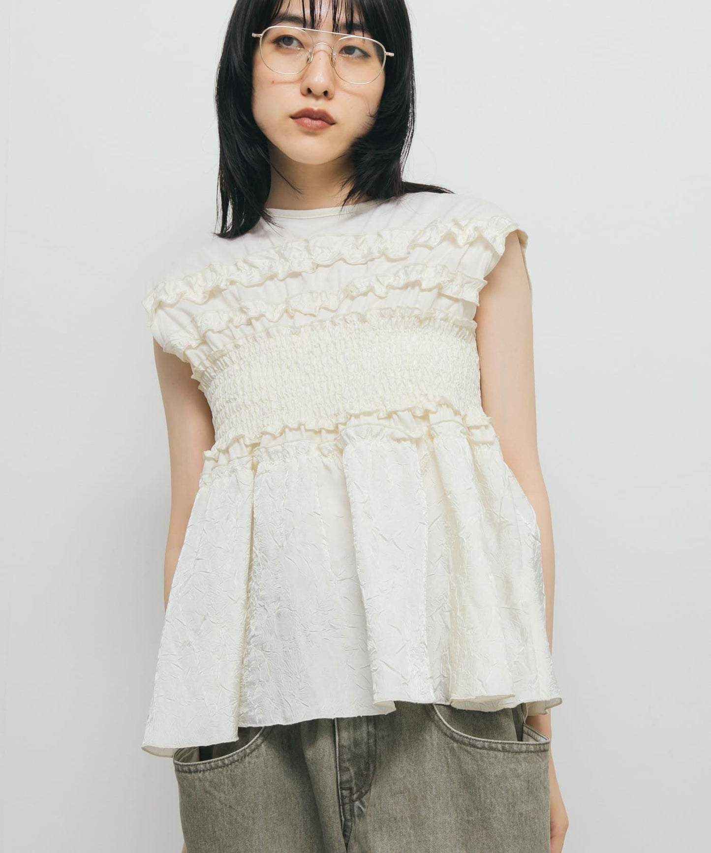 荷葉邊拼接針織衫