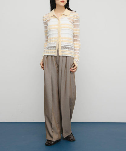 透視條紋羽毛針織衫