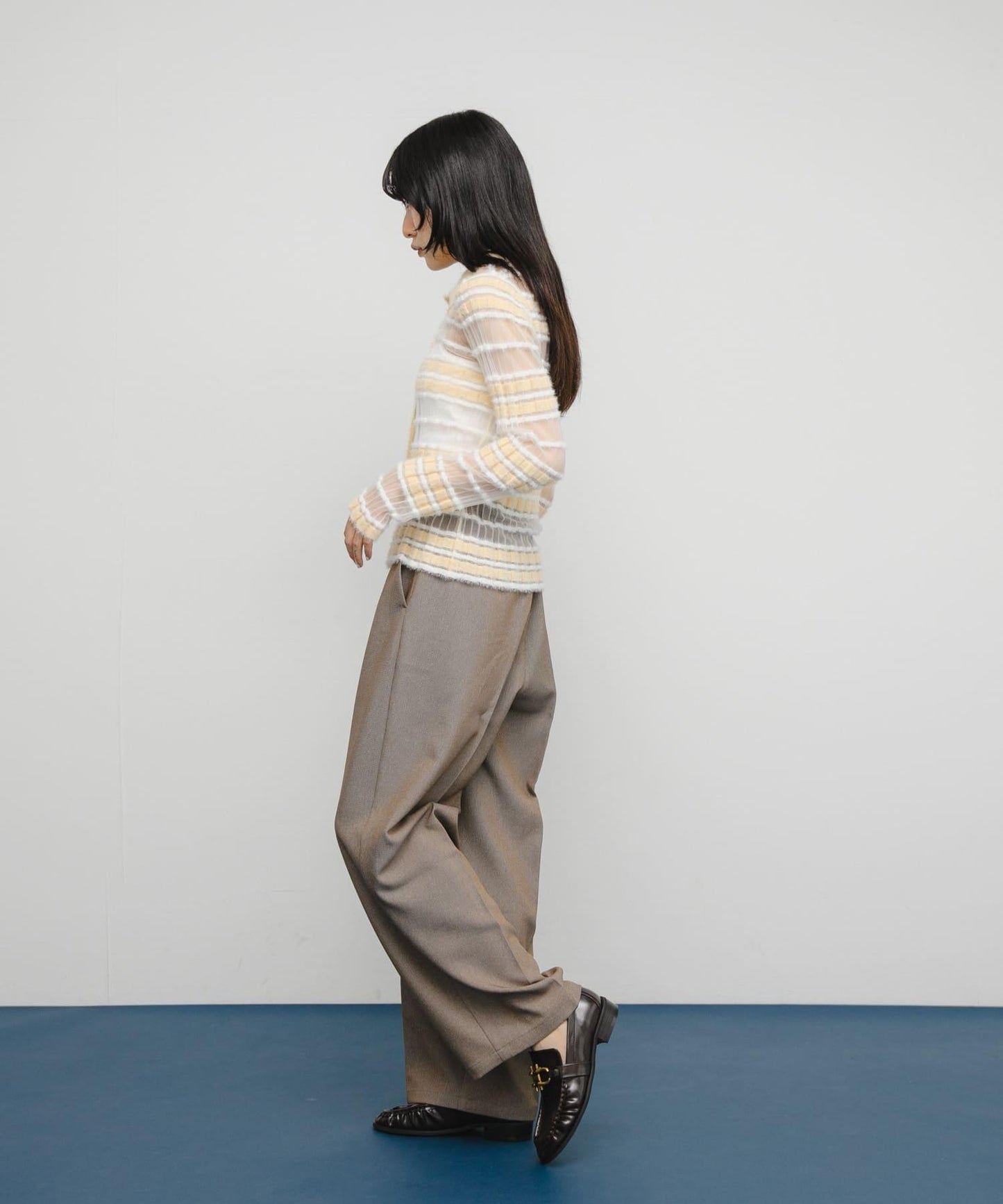 透視條紋羽毛針織衫