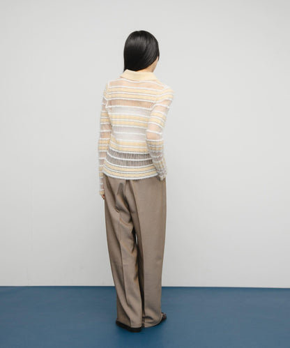 透視條紋羽毛針織衫