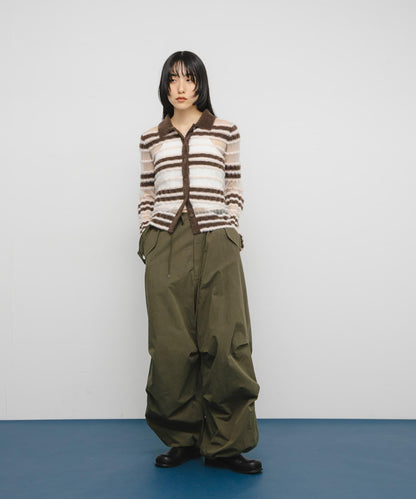 透視條紋羽毛針織衫