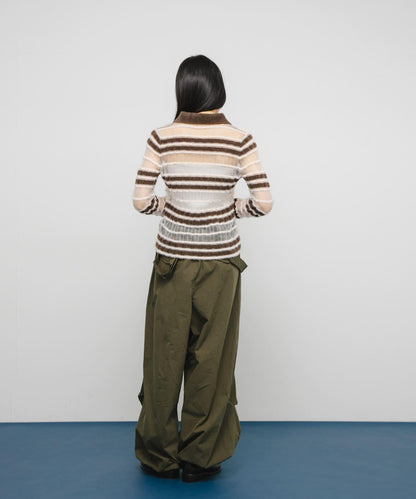 透視條紋羽毛針織衫