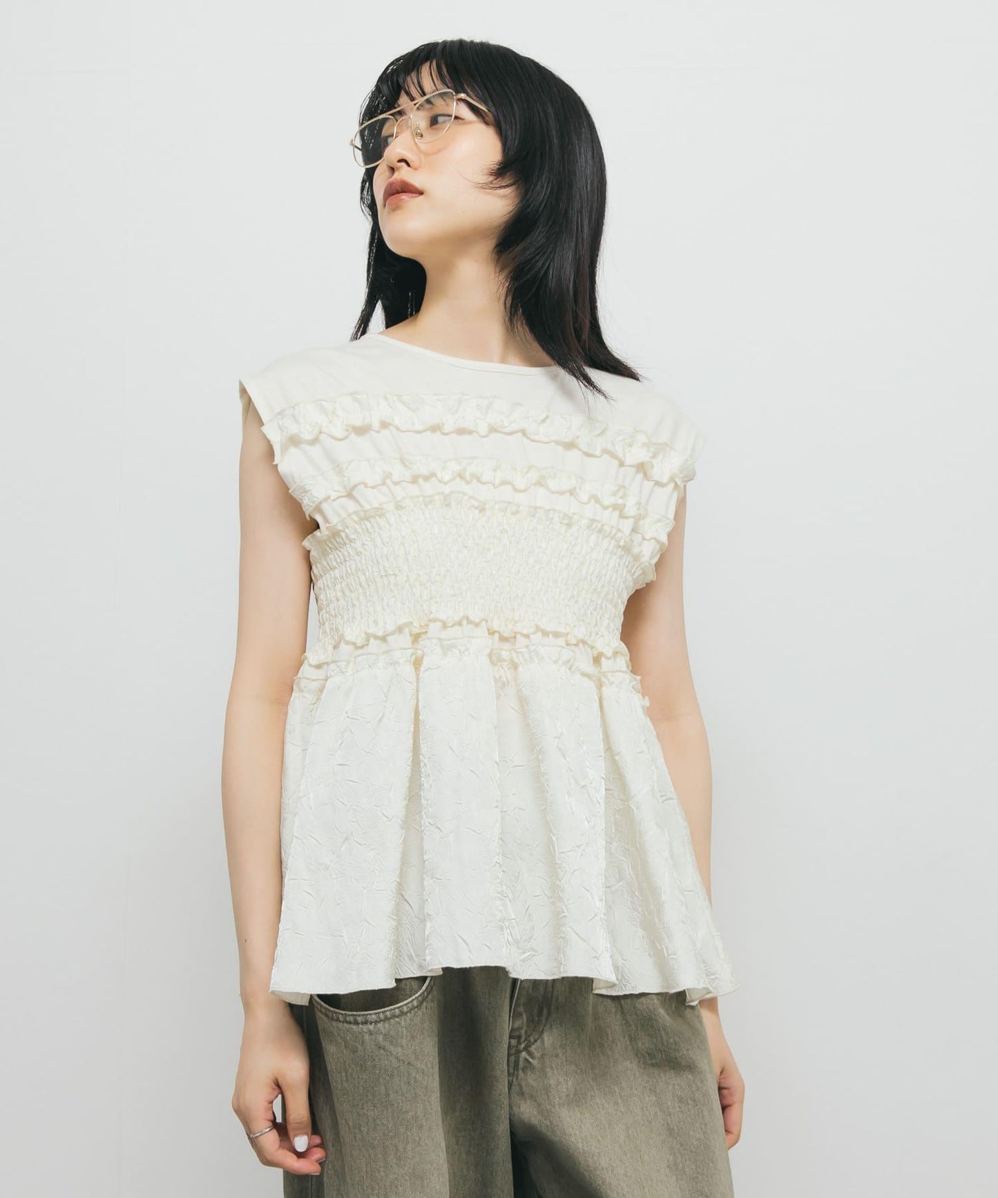 荷葉邊拼接針織衫