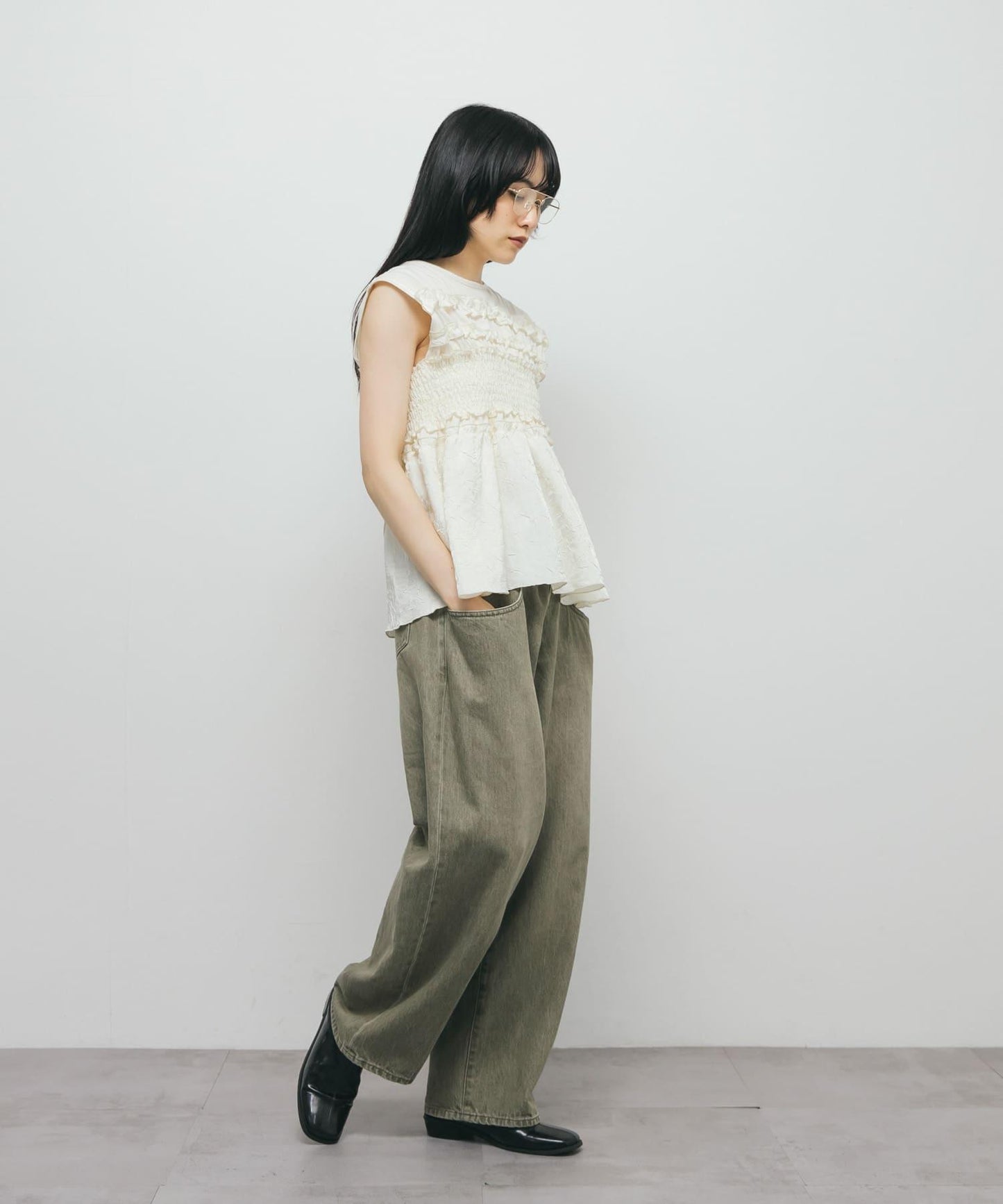 荷葉邊拼接針織衫