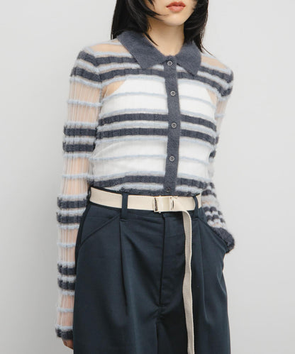 透視條紋羽毛針織衫