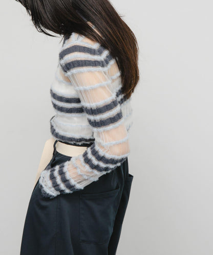 透視條紋羽毛針織衫