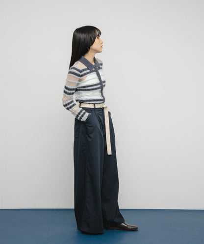 透視條紋羽毛針織衫