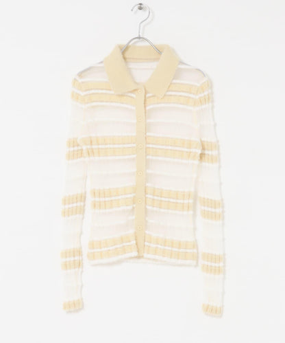 透視條紋羽毛針織衫