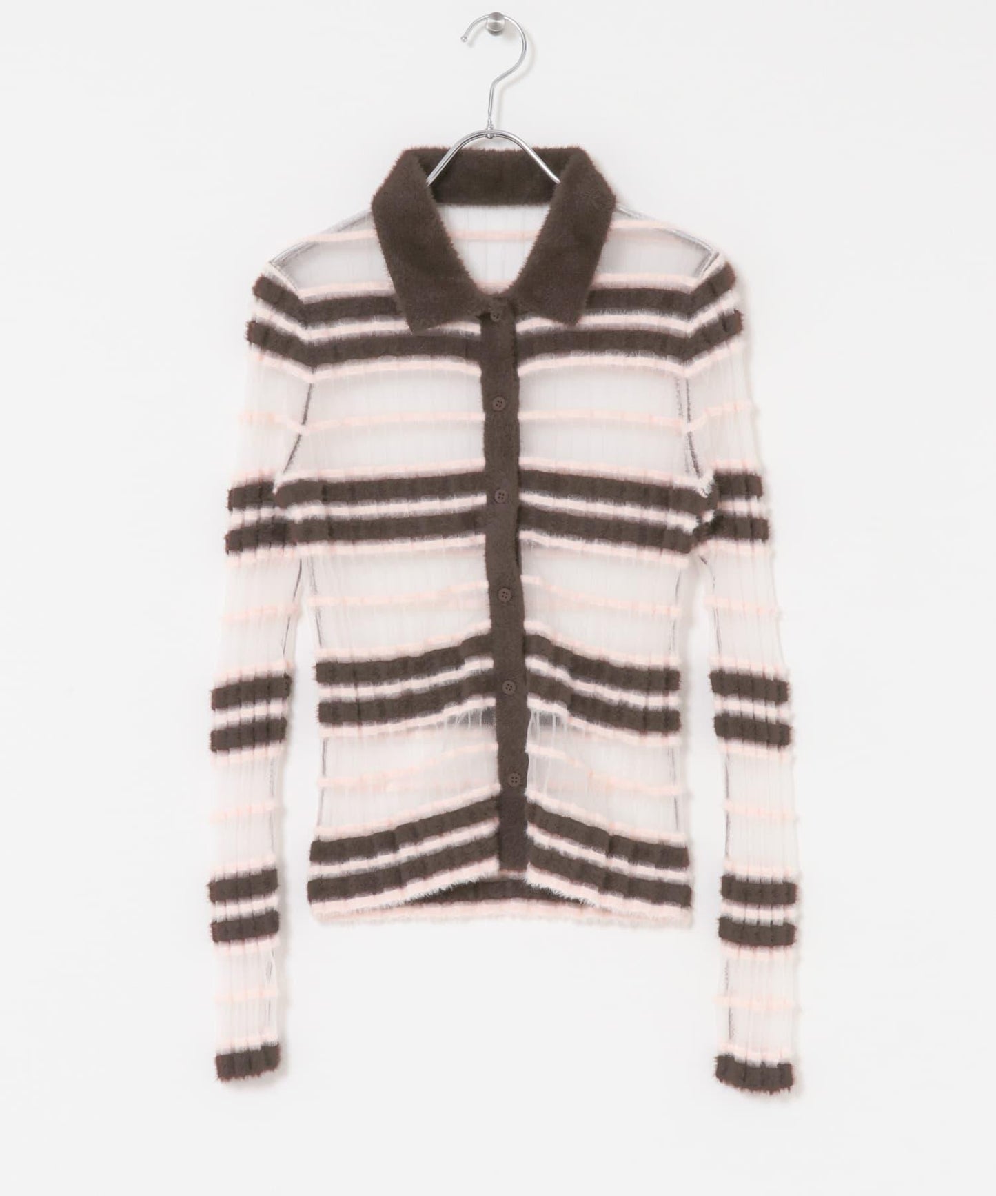 透視條紋羽毛針織衫