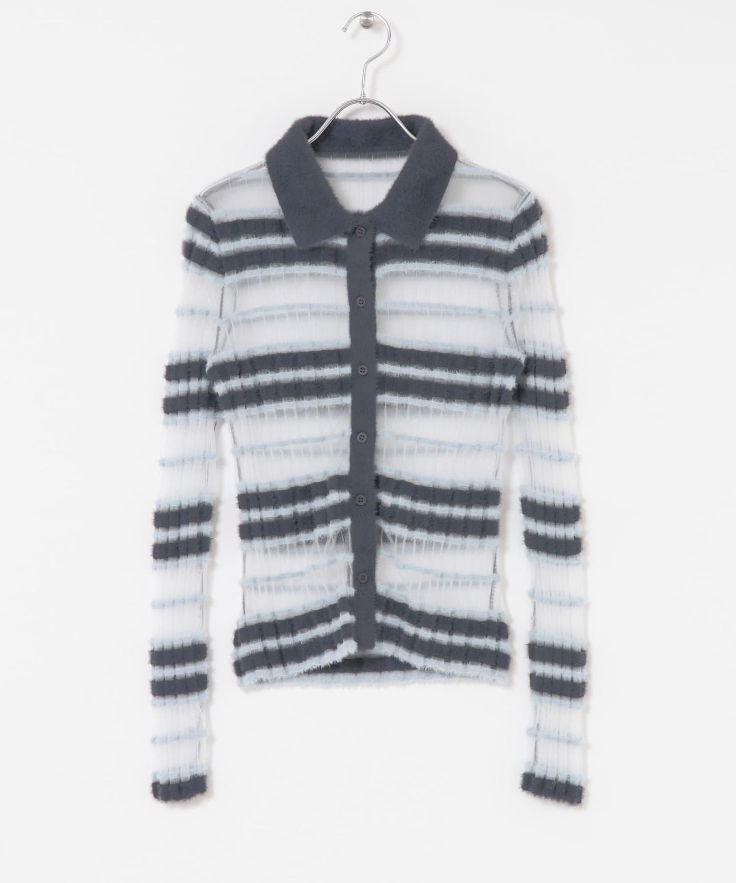 透視條紋羽毛針織衫