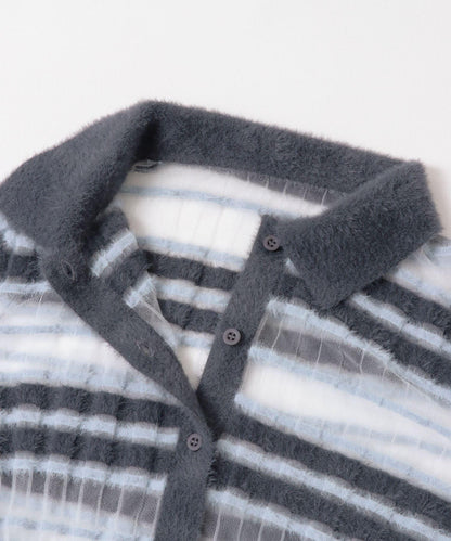 透視條紋羽毛針織衫