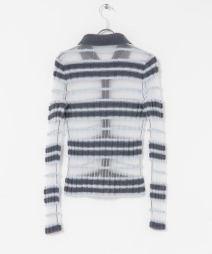 透視條紋羽毛針織衫