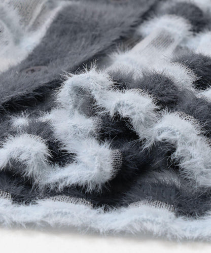 透視條紋羽毛針織衫