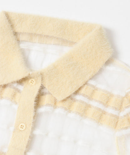 透視條紋羽毛針織衫